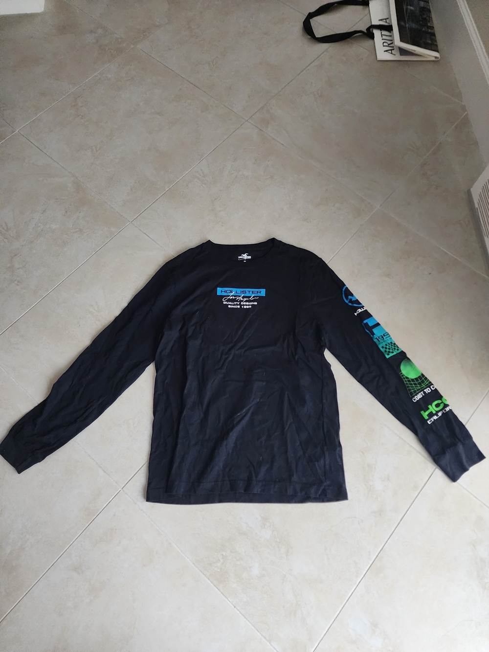 Hollister Black Long Sleeve Tee with Blue Logo